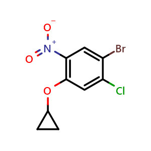 Chemical structure of 1-bromo-2-chloro-4-cyclopropoxy-5-nitrobenzene , CAS 2758534-29-9, AChemBlock AD271247