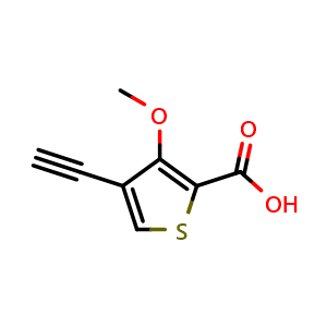 Chemical structure of 4-ethynyl-3-methoxythiophene-2-carboxylic acid , CAS 2766358-59-0, AChemBlock AD271263