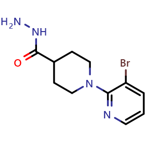 Chemical structure of 1-(3-bromopyridin-2-yl)piperidine-4-carbohydrazide , CAS 2768360-63-8, AChemBlock AD271266