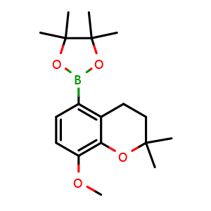 Chemical structure of 2-(8-methoxy-2,2-dimethyl-3,4-dihydro-2H-1-benzopyran-5-yl)-4,4,5,5-tetramethyl-1,3,2-dioxaborolane , CAS 2789633-56-1, AChemBlock AD271285