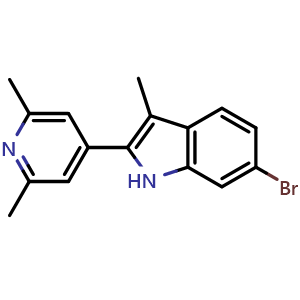 Chemical structure of 6-bromo-2-(2,6-dimethylpyridin-4-yl)-3-methyl-1H-indole , CAS 2796386-07-5, AChemBlock AD271286