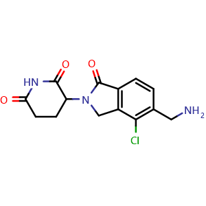 Chemical structure of 3-(5-(aminomethyl)-4-chloro-1-oxo-2,3-dihydro-1H-isoindol-2-yl)piperidine-2,6-dione , CAS 2813335-34-9, AChemBlock AD271295