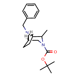 Chemical structure of tert-butyl (1S,5R)-8-benzyl-2-methyl-3,8-diazabicyclo[3.2.1]octane-3-carboxylate , CAS 2829287-47-8, AChemBlock AD271299