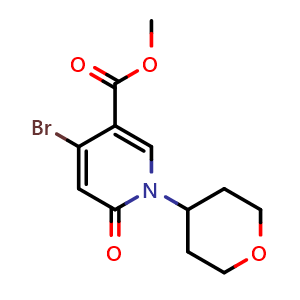 Chemical structure of methyl 4-bromo-6-oxo-1-(tetrahydro-2H-pyran-4-yl)-1,6-dihydropyridine-3-carboxylate , CAS 2832102-80-2, AChemBlock AD271300