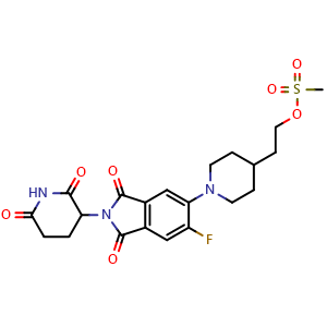 Chemical structure of 2-(1-(2-(2,6-dioxopiperidin-3-yl)-6-fluoro-1,3-dioxo-2,3-dihydro-1H-isoindol-5-yl)piperidin-4-yl)ethyl methanesulfonate , CAS 2837984-89-9, AChemBlock AD271303