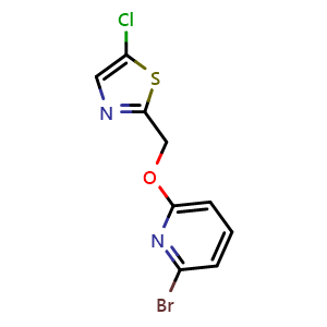 Chemical structure of 2-Bromo-6-[(5-chloro-1,3-thiazol-2-yl)methoxy]pyridine , CAS 2853615-09-3, AChemBlock AD271307