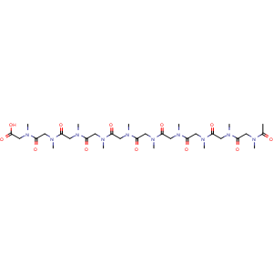 Chemical structure of 3,6,9,12,15,18,21,24,27,30-decamethyl-4,7,10,13,16,19,22,25,28,31-decaoxo-3,6,9,12,15,18,21,24,27,30-decaazadotriacontanoic acid , CAS 2857963-60-9, AChemBlock AD271310