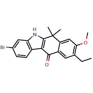 Chemical structure of 3-Bromo-9-ethyl-8-methoxy-6,6-dimethyl-5,6-dihydro-11H-benzo[b]carbazol-11-one , CAS 2861929-69-1, AChemBlock AD271311