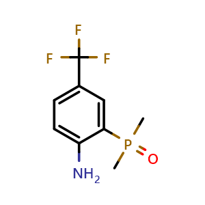 Chemical structure of (2-amino-5-(trifluoromethyl)phenyl)dimethylphosphine oxide , CAS 2886001-26-7, AChemBlock AD271327
