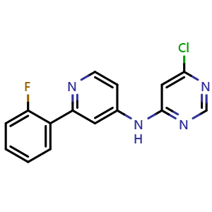 Chemical structure of 6-chloro-N-(2-(2-fluorophenyl)pyridin-4-yl)pyrimidin-4-amine , CAS 2901795-24-0, AChemBlock AD271328