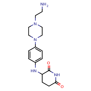Chemical structure of 3-[(4-(4-(2-aminoethyl)piperazin-1-yl)phenyl)amino]piperidine-2,6-dione , CAS 2922276-65-9, AChemBlock AD271343