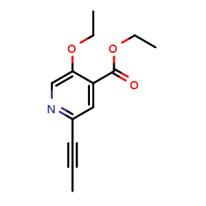 Chemical structure of Ethyl 5-ethoxy-2-(prop-1-yn-1-yl)pyridine-4-carboxylate , CAS 2933209-53-9, AChemBlock AD271348