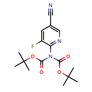 Chemical structure of tert-butyl N-[(tert-butoxy)carbonyl]-N-(5-cyano-3-fluoropyridin-2-yl)carbamate , CAS 2959498-52-1, AChemBlock AD271353