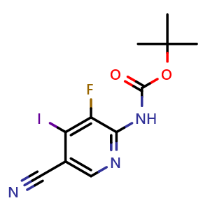 Chemical structure of tert-butyl N-(5-cyano-3-fluoro-4-iodopyridin-2-yl)carbamate , CAS 2959498-53-2, AChemBlock AD271354
