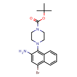 Chemical structure of tert-butyl 4-(2-amino-4-bromonaphthalen-1-yl)piperazine-1-carboxylate , CAS 2971824-86-7, AChemBlock AD271356