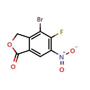 Chemical structure of 4-bromo-5-fluoro-6-nitro-1,3-dihydro-2-benzofuran-1-one , CAS 2991356-61-5, AChemBlock AD271365