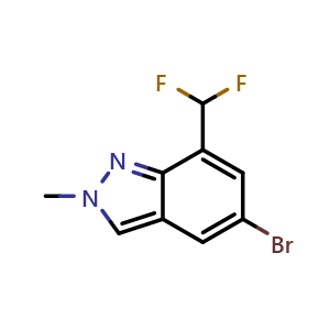 Chemical structure of 5-bromo-7-(difluoromethyl)-2-methyl-2H-indazole , CAS 3017202-68-2, AChemBlock AD271371