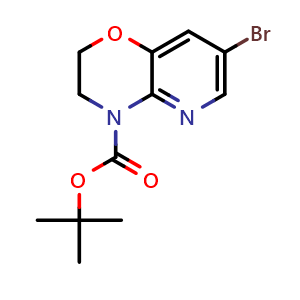 Chemical structure of tert-Butyl 7-bromo-2,3-dihydro-4H-pyrido[3,2-b][1,4]oxazine-4-carboxylate , CAS 335030-30-3, AChemBlock AD271393
