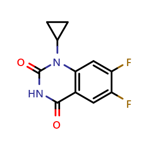 Chemical structure of 1-cyclopropyl-6,7-difluoroquinazoline-2,4(1H,3H)-dione , CAS 351367-81-2, AChemBlock AD271403