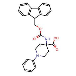 Chemical structure of 4-((((9H-fluoren-9-yl)methoxy)carbonyl)amino)-1-phenylpiperidine-4-carboxylic acid , CAS 365550-97-6, AChemBlock AD271408