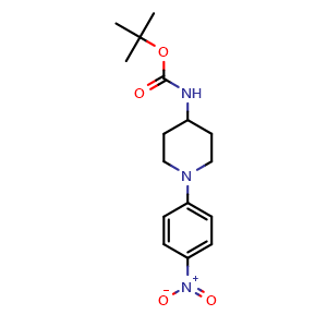 Chemical structure of tert-butyl (1-(4-nitrophenyl)piperidin-4-yl)carbamate , CAS 392335-21-6, AChemBlock AD271418