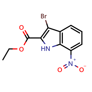 Chemical structure of ethyl 3-bromo-7-nitro-1H-indole-2-carboxylate , CAS 411230-09-6, AChemBlock AD271424