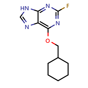 Chemical structure of 6-(cyclohexylmethoxy)-2-fluoro-9H-purine , CAS 444723-30-2, AChemBlock AD271430