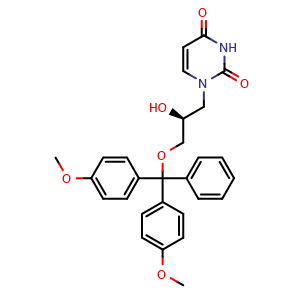 Chemical structure of 1-[(2S)-3-(bis(4-methoxyphenyl)(phenyl)methoxy)-2-hydroxypropyl]-1,2,3,4-tetrahydropyrimidine-2,4-dione , CAS 494784-12-2, AChemBlock AD271438