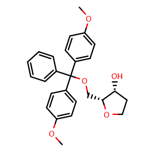 Chemical structure of (2R,3R)-2-((Bis(4-methoxyphenyl)(phenyl)methoxy)methyl)tetrahydrofuran-3-ol , CAS 552859-22-0, AChemBlock AD271465