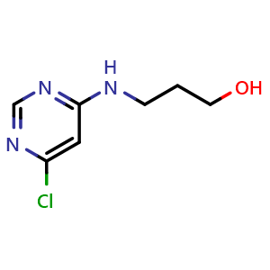 Chemical structure of 3-((6-chloropyrimidin-4-yl)amino)propan-1-ol , CAS 55662-46-9, AChemBlock AD271466