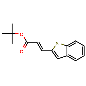 Chemical structure of tert-butyl (E)-3-(benzo[b]thiophen-2-yl)acrylate , CAS 568572-26-9, AChemBlock AD271473