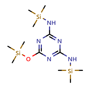 Chemical structure of 1,1,1-trimethyl-N-(4-[(trimethylsilyl)amino]-6-[(trimethylsilyl)oxy]-1,3,5-triazin-2-yl)silanamine , CAS 60585-92-4, AChemBlock AD271486