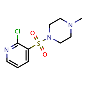 Chemical structure of 1-[(2-chloropyridin-3-yl)sulfonyl]-4-methylpiperazine , CAS 60597-73-1, AChemBlock AD271487