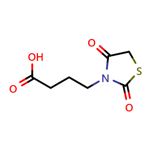 Chemical structure of 4-(2,4-dioxothiazolidin-3-yl)butanoic acid , CAS 60708-92-1, AChemBlock AD271488