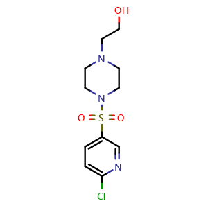 Chemical structure of 2-(4-[(6-chloropyridin-3-yl)sulfonyl]piperazin-1-yl)ethan-1-ol , CAS 622339-21-3, AChemBlock AD271492