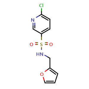 Chemical structure of 6-chloro-N-[(furan-2-yl)methyl]pyridine-3-sulfonamide , CAS 622803-44-5, AChemBlock AD271493