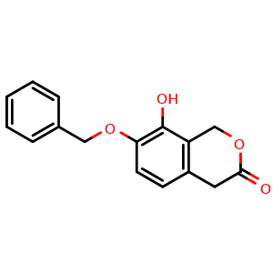 Chemical structure of 7-(benzyloxy)-8-hydroxyisochroman-3-one , CAS 65615-22-7, AChemBlock AD271501