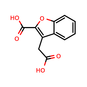 Chemical structure of 3-(carboxymethyl)benzofuran-2-carboxylic acid , CAS 76268-14-9, AChemBlock AD271532