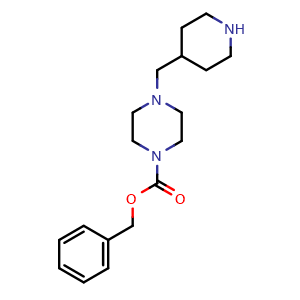 Chemical structure of Benzyl 4-[(piperidin-4-yl)methyl]piperazine-1-carboxylate , CAS 775288-81-8, AChemBlock AD271534