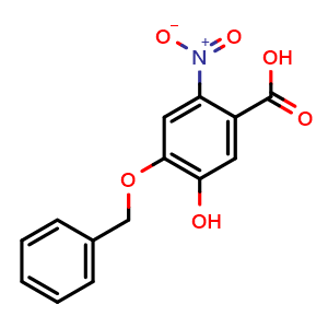 Chemical structure of 4-(benzyloxy)-5-hydroxy-2-nitrobenzoic acid , CAS 807639-53-8, AChemBlock AD271543