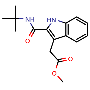 Chemical structure of Methyl 2-(2-(tert-butylcarbamoyl)-1H-indol-3-yl)acetate , CAS 838874-66-1, AChemBlock AD271551