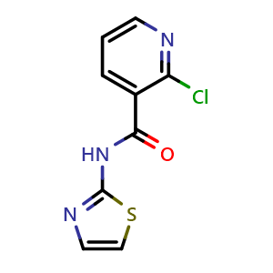 Chemical structure of 2-chloro-N-(1,3-thiazol-2-yl)pyridine-3-carboxamide , CAS 85678-90-6, AChemBlock AD271562