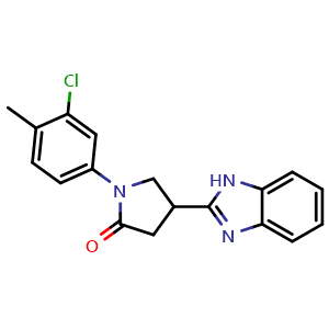 Chemical structure of 4-(1H-benzo[d]imidazol-2-yl)-1-(3-chloro-4-methylphenyl)pyrrolidin-2-one , CAS 862828-67-9, AChemBlock AD271568