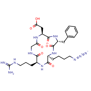 Chemical structure of 2-[(2S,5R,8S,11S)-8-(4-azidobutyl)-5-benzyl-11-(3-carbamimidamidopropyl)-3,6,9,12,15-pentaoxo-1,4,7,10,13-pentaazacyclopentadecan-2-yl]acetic acid , CAS 868845-09-4, AChemBlock AD271574