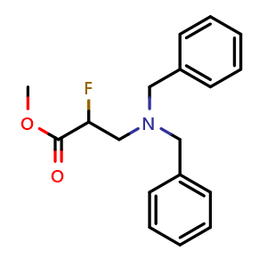 Chemical structure of Methyl 3-(dibenzylamino)-2-fluoropropanoate , CAS 872880-09-6, AChemBlock AD271576