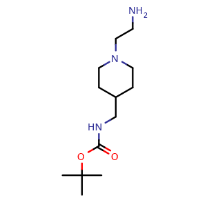 Chemical structure of tert-Butyl N-[(1-(2-aminoethyl)piperidin-4-yl)methyl]carbamate , CAS 874831-65-9, AChemBlock AD271579