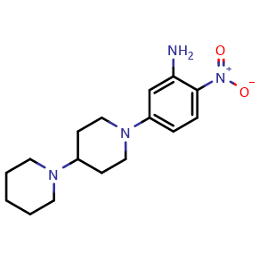 Chemical structure of 2-nitro-5-(4-(piperidin-1-yl)piperidin-1-yl)aniline , CAS 900506-32-3, AChemBlock AD271598