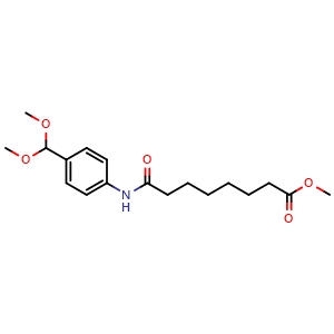 Chemical structure of methyl 7-[(4-(dimethoxymethyl)phenyl)carbamoyl]heptanoate , CAS 910610-25-2, AChemBlock AD271607