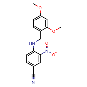 Chemical structure of 4-{[(2,4-dimethoxyphenyl)methyl]amino}-3-nitrobenzonitrile , CAS 911826-03-4, AChemBlock AD271610