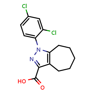 Chemical structure of 1-(2,4-Dichlorophenyl)-1H,4H,5H,6H,7H,8H-cyclohepta[c]pyrazole-3-carboxylic acid , CAS 926190-36-5, AChemBlock AD271622